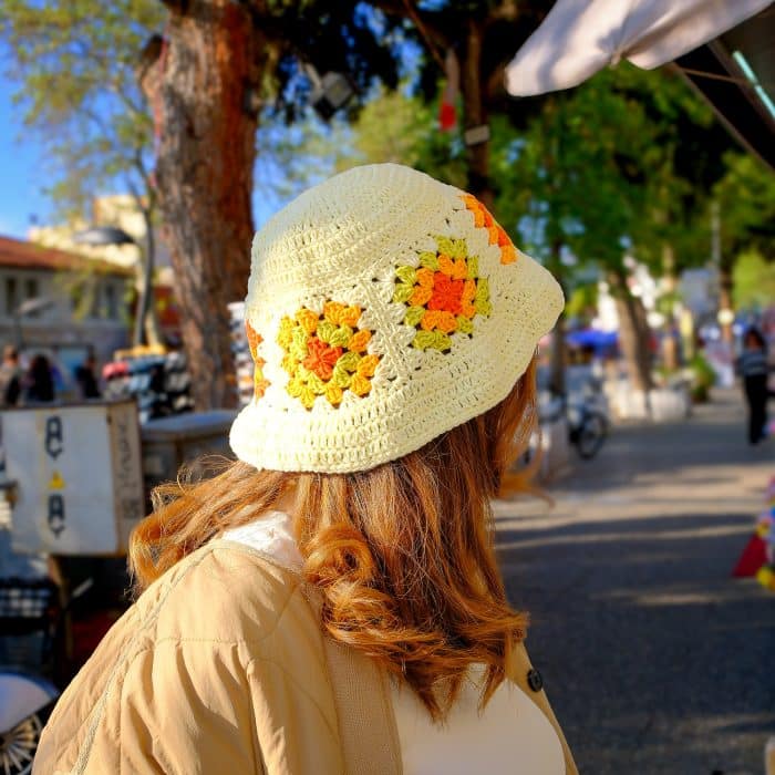 Renkli Tığ İşi Yazlık Bucket Şapka - Granny Motifli — изображение 4