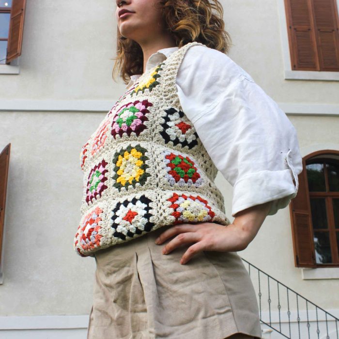 Granny Motifli Örgü Süveter | % 100 El Yapımı - Görsel 2