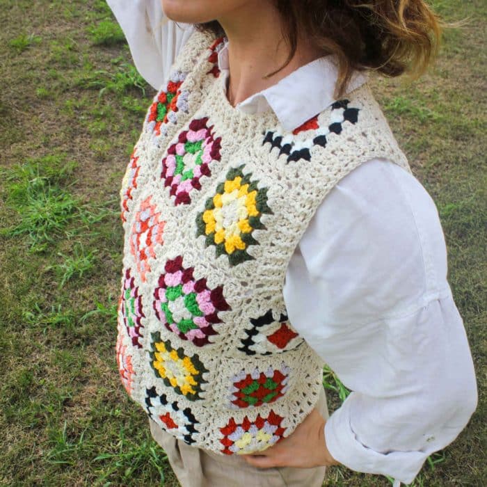 Granny Motifli Örgü Süveter | % 100 El Yapımı - Görsel 4