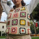 Granny Motifli Örgü Süveter | % 100 El Yapımı - Görsel 6