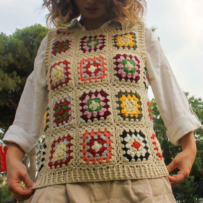 Granny Motifli Örgü Süveter | % 100 El Yapımı - Görsel 7