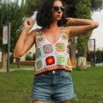 V Yaka Süveter – El Yapımı, Granny Motifli