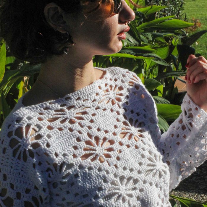 Uzun Kollu El Örgüsü Beyaz File Bluz – Rahat ve Nefes Alan Tasarım - Image 8