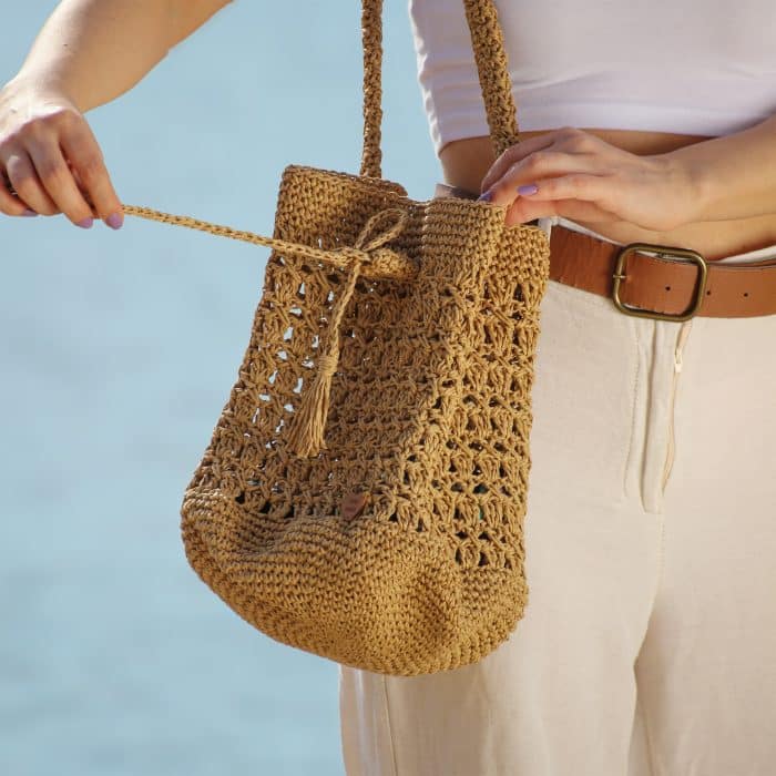 Kağıt İp Büzgülü Omuz Çantası | 26 Saat El Emeği - Görsel 2