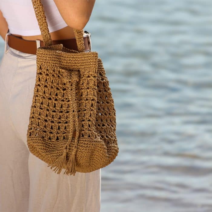 Kağıt İp Büzgülü Omuz Çantası | 26 Saat El Emeği - Görsel 4