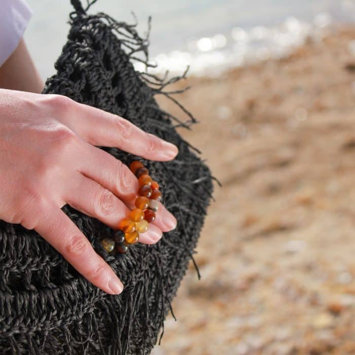 Kağıt İp Çapraz Çanta - Püskül ve Doğal Taş Detaylı – Image 3