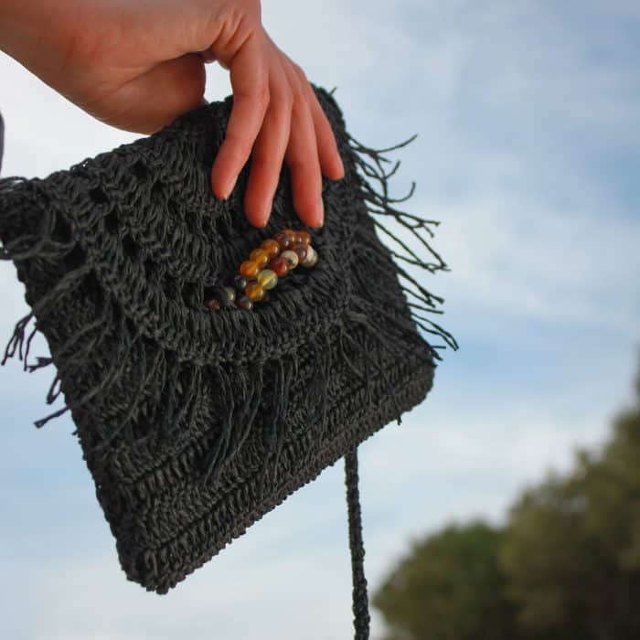 Kağıt İp Çapraz Çanta - Püskül ve Doğal Taş Detaylı – Image 6