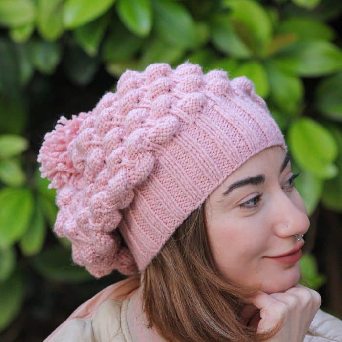 Midye Kabuğu İşlemeli Ponponlu Rasta Bere – Image 6