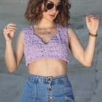 Tığ İşi Lila Crop – Zarif Halter Kesim - Görsel 7