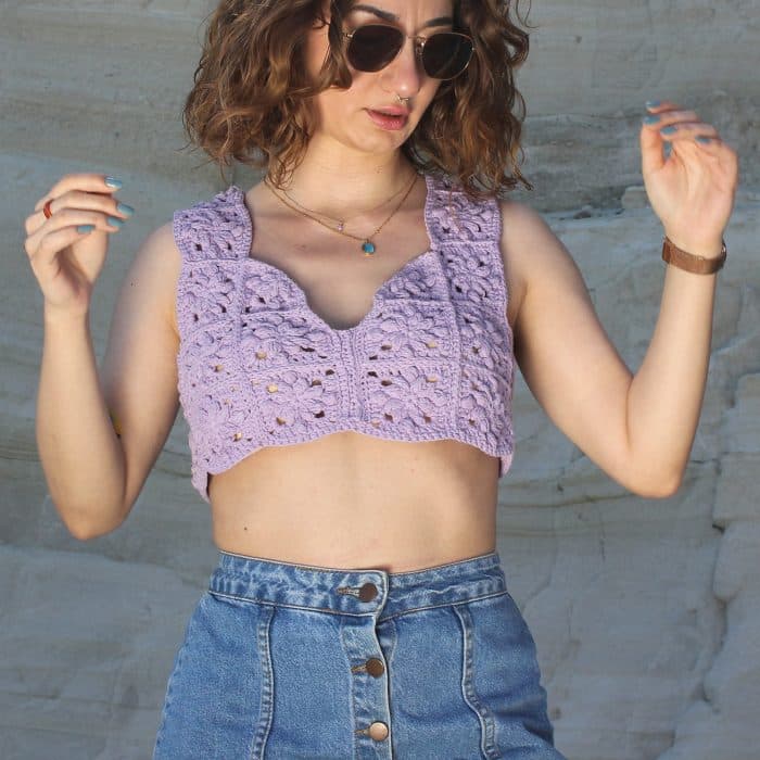 Tığ İşi Lila Crop – Zarif Halter Kesim - Görsel 7