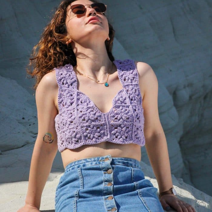 Tığ İşi Lila Crop – Zarif Halter Kesim - Görsel 4