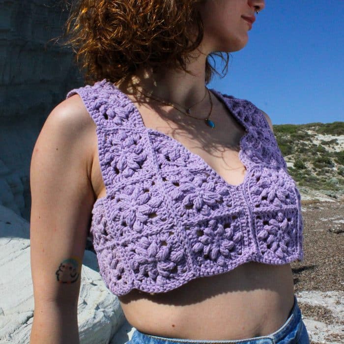 Tığ İşi Lila Crop – Zarif Halter Kesim - Görsel 3