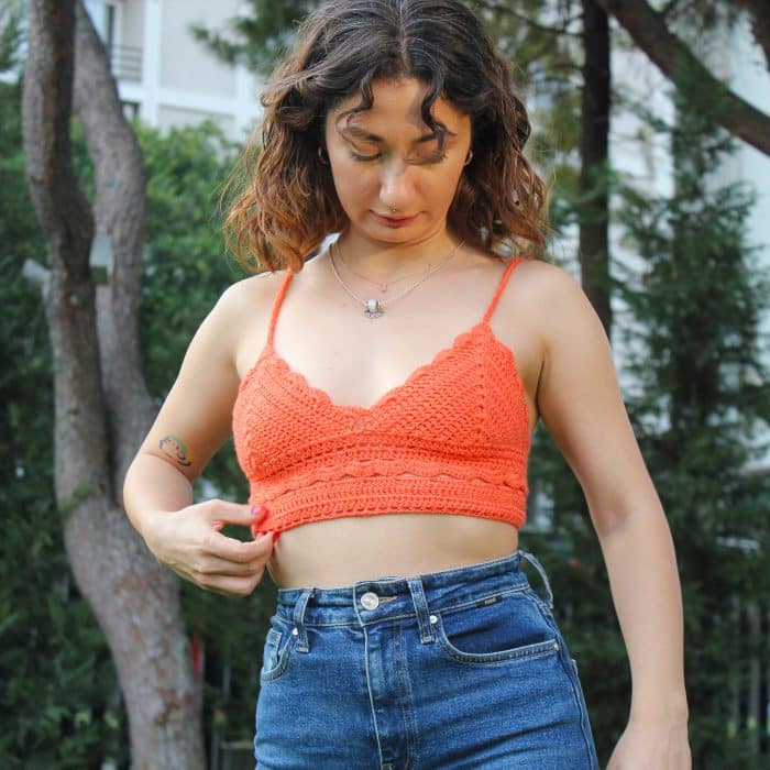 Turuncu Boho Bralet– Yazlık Tığ İşi El Örgüsü Üst - Imagen 8
