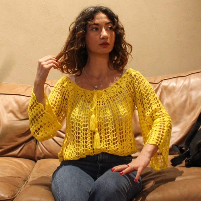 Sarı File Üst Tığ İşi- Hafif ve Özgün Yaz Stili - Görsel 9