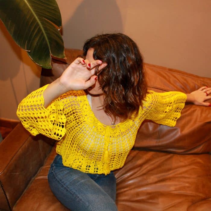 Sarı File Üst Tığ İşi- Hafif ve Özgün Yaz Stili - Görsel 6