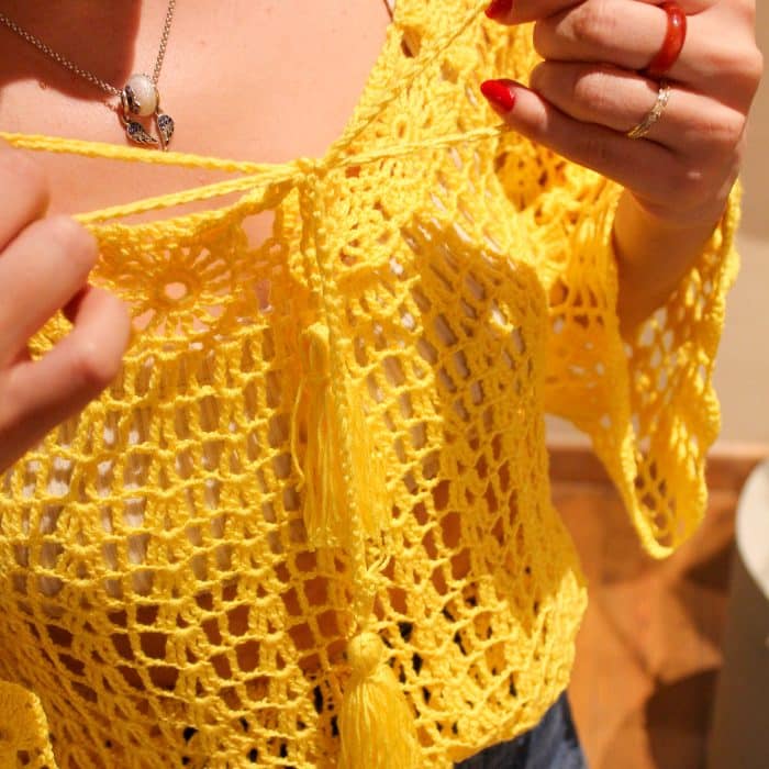 Sarı File Üst Tığ İşi- Hafif ve Özgün Yaz Stili - Görsel 4