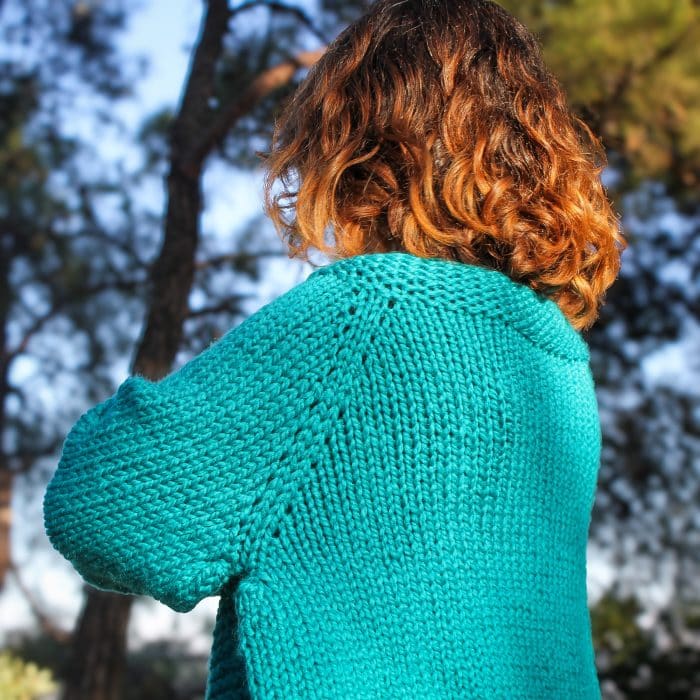 Oversize Turkuaz Yün Hırka- Renkli ve Özgün Tasarım - Görsel 6