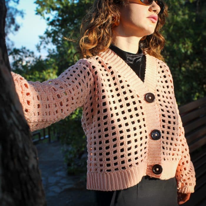 Vintage Soft Pembe File Hırka - Düğmeli, Nefes Alan Tasarım – Bild 3