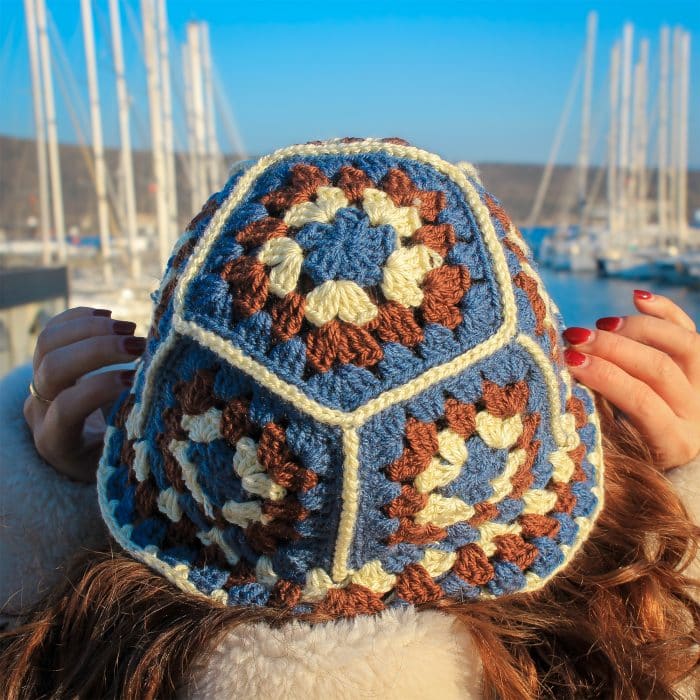 Beşgen Motif Kalın Örgü Kışlık Bucket Şapka - Görsel 3