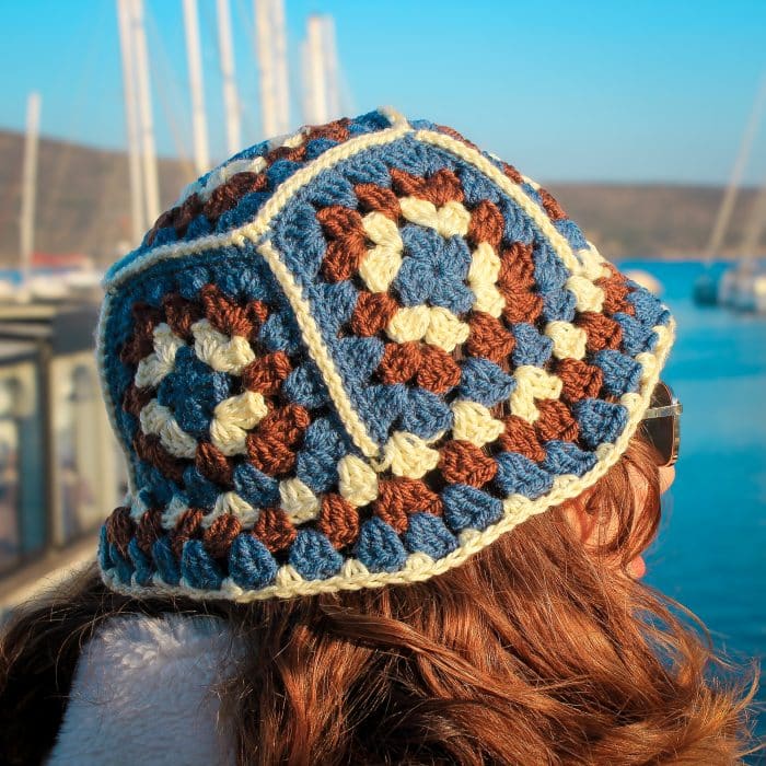 Beşgen Motif Kalın Örgü Kışlık Bucket Şapka - Görsel 4