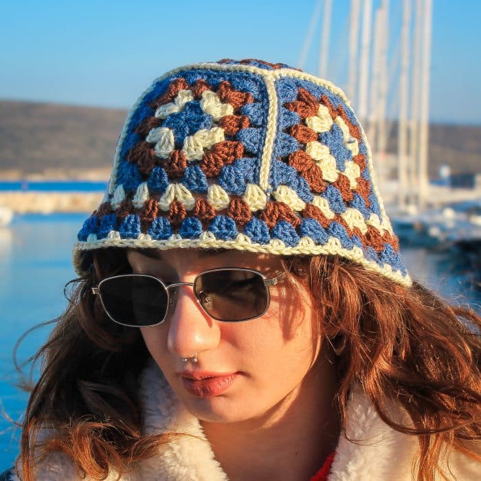 Beşgen Motif Kalın Örgü Kışlık Bucket Şapka - Görsel 2