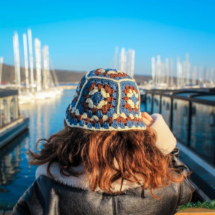 Beşgen Motif Kalın Örgü Kışlık Bucket Şapka - Görsel 5