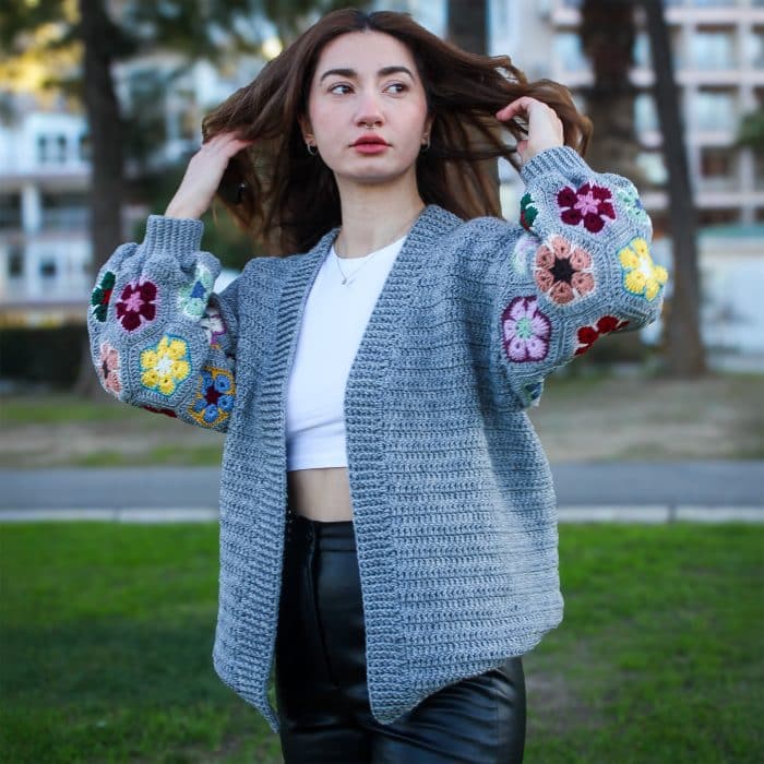 Afrika Çiçek Motifli Oversize Hırka | 2025 – Image 4