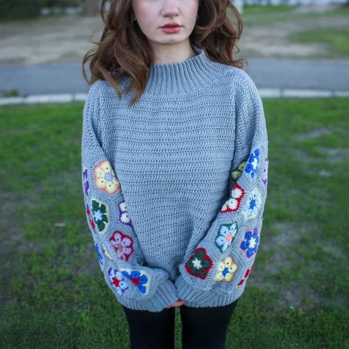 Afrika Çiçek Motifli Oversize Sweatshirt - El Örgüsü, Renkli & Özgün - Görsel 8