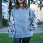 Afrika Çiçek Motifli Oversize Sweatshirt - El Örgüsü, Renkli & Özgün