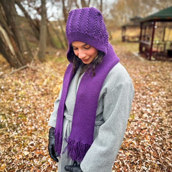 Kapüşonlu El Örgüsü Uzun Atkı –  Sıcacık ve Fonksiyonel – Image 2
