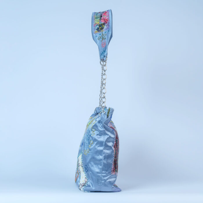 Mavi Saten Omuz Çantası – Japon Boro Upcycled Patchwork - Görsel 4