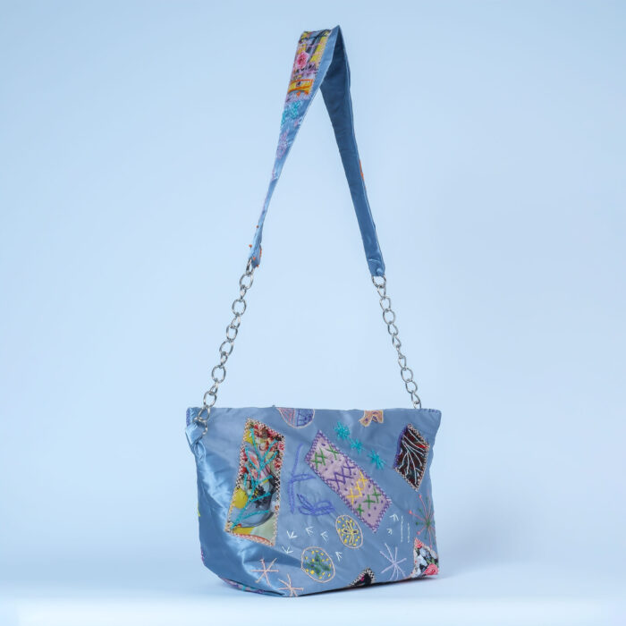 Bohem Stil Mavi Patchwork Çanta – Tek ve Özgün Boro Model - Görsel 3