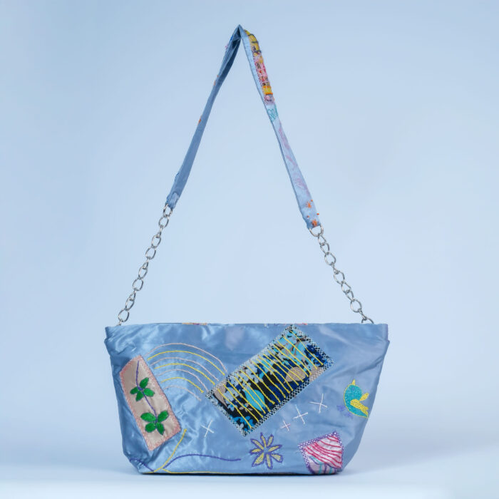 Bohem Stil Mavi Patchwork Çanta – Tek ve Özgün Boro Model - Görsel 5