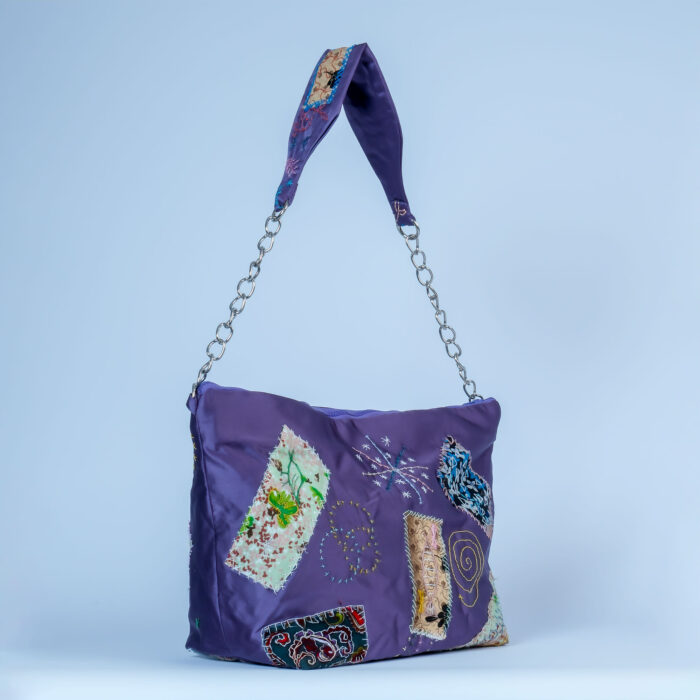 Mor Patchwork Omuz Çantası – %100 Upcycled - Görsel 3