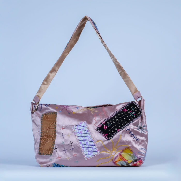 Uçuk Pembe Patchwork Boro Çanta – %100 İleri Dönüşüm, Japon Boro Sanatı - Görsel 6