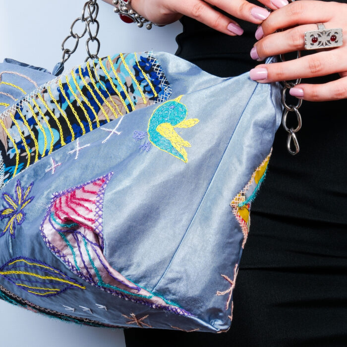 Bohem Stil Mavi Patchwork Çanta – Tek ve Özgün Boro Model - Görsel 9