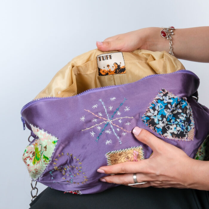 Mor Patchwork Omuz Çantası – %100 Upcycled - Görsel 11