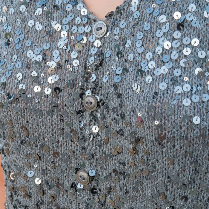 Payetli Örme Yelek – Gümüş Gri | V-Yaka | El Yapımı - Görsel 7