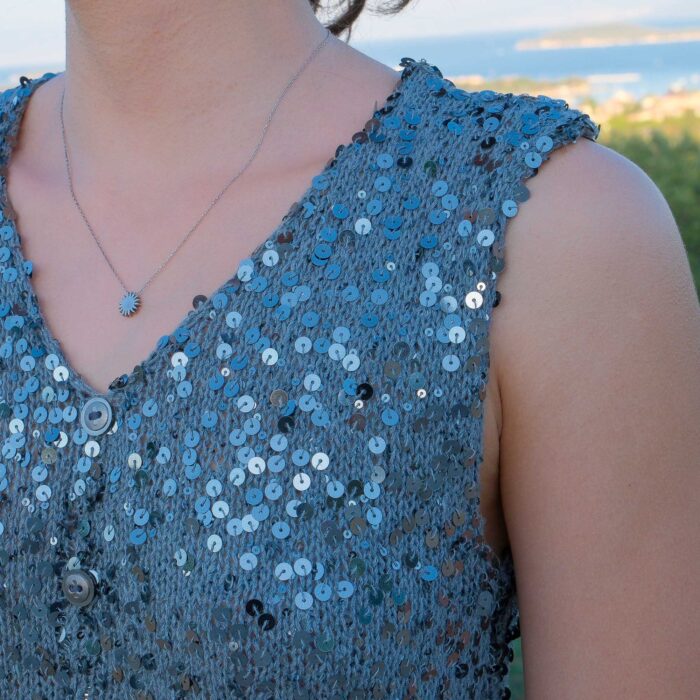 Payetli Örme Yelek – Gümüş Gri | V-Yaka | El Yapımı - Görsel 6