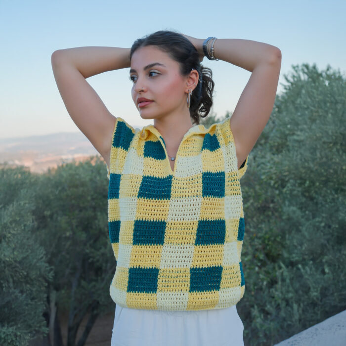 Damalı El Örgüsü Süveter- Retro Stil, Pötikare Desen - Görsel 4