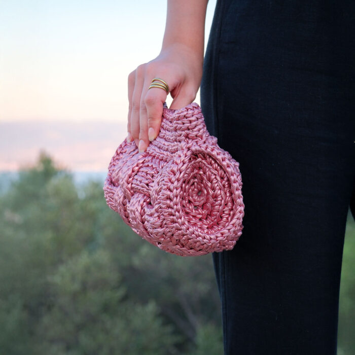 Soft Pembe Sepet Örgüsü Çanta - Görsel 6