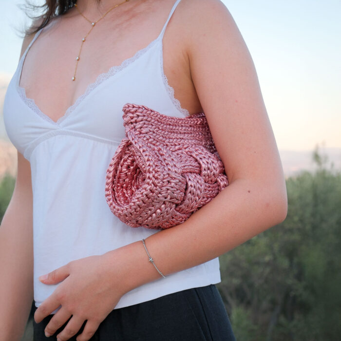 Soft Pembe Sepet Örgüsü Çanta - Görsel 5