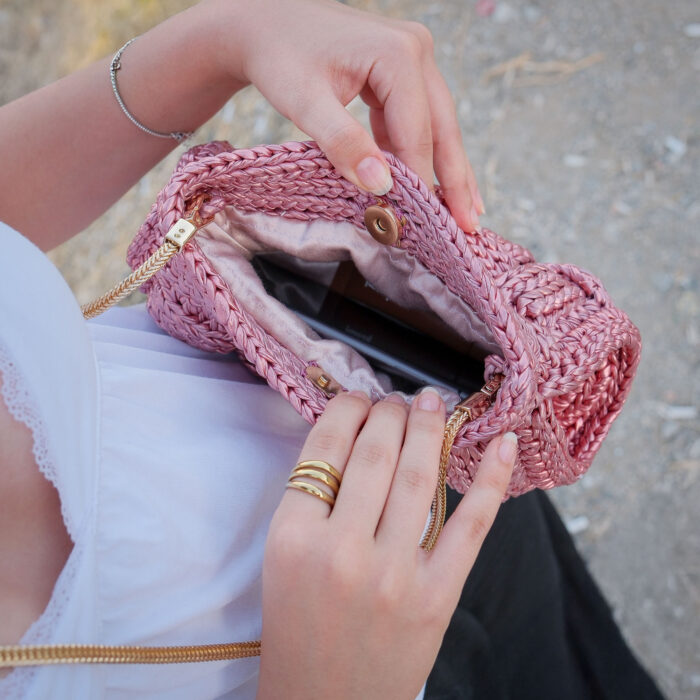 Soft Pembe Sepet Örgüsü Çanta - Görsel 8