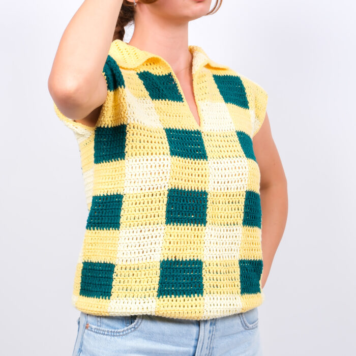 Damalı El Örgüsü Süveter- Retro Stil, Pötikare Desen - Görsel 2