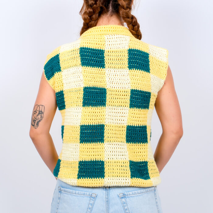 Damalı El Örgüsü Süveter- Retro Stil, Pötikare Desen - Görsel 3