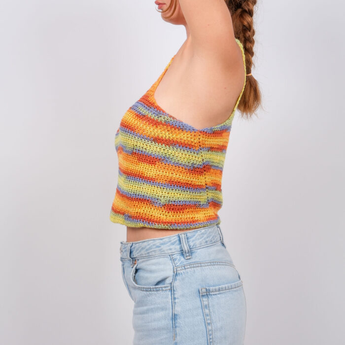 Gün Batımı Çizgili Tek Omuzlu Crop Top - Görsel 3