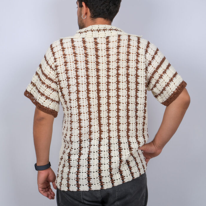 Özelleştirilebilir El Yapımı Erkek Gömlek | Kahverengi/Krem Çizgili - Görsel 4