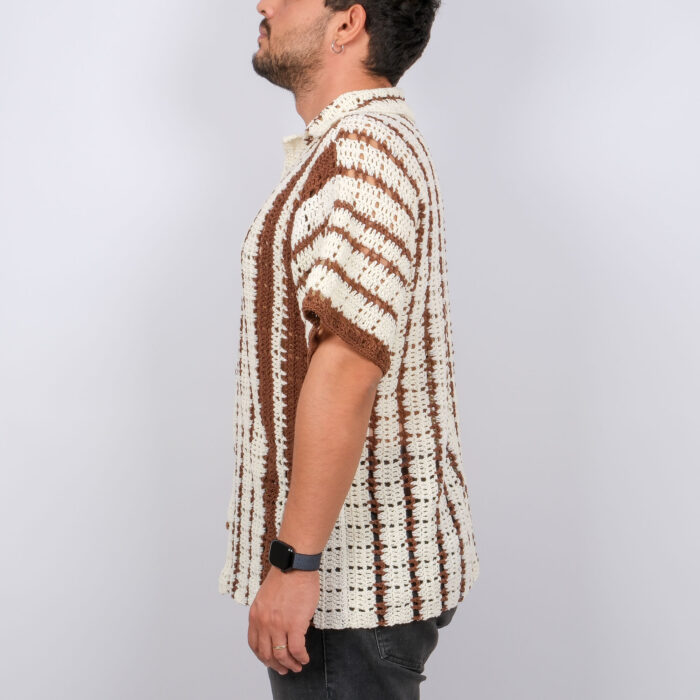 Özelleştirilebilir El Yapımı Erkek Gömlek | Kahverengi/Krem Çizgili - Görsel 3
