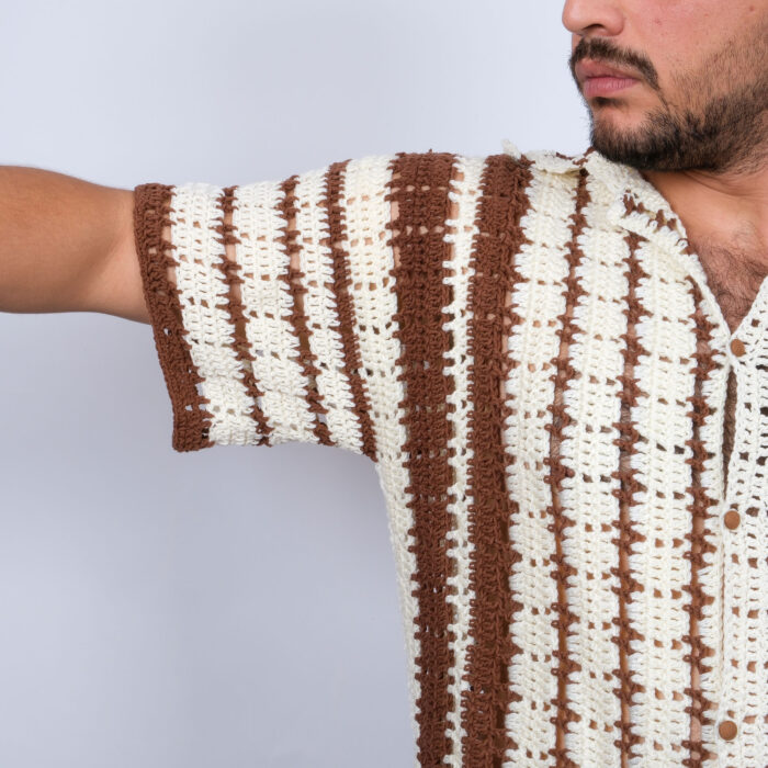 Özelleştirilebilir El Yapımı Erkek Gömlek | Kahverengi/Krem Çizgili - Görsel 5