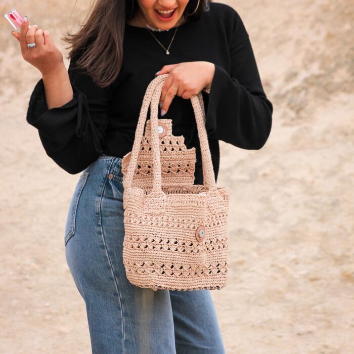 Uçuk Pembe Kağıt İp Omuz Çantası – Image 7